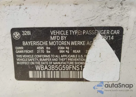 2015 BMW 328I xDrive from USA, damaged, VIN WBA3B5G59FNS11759